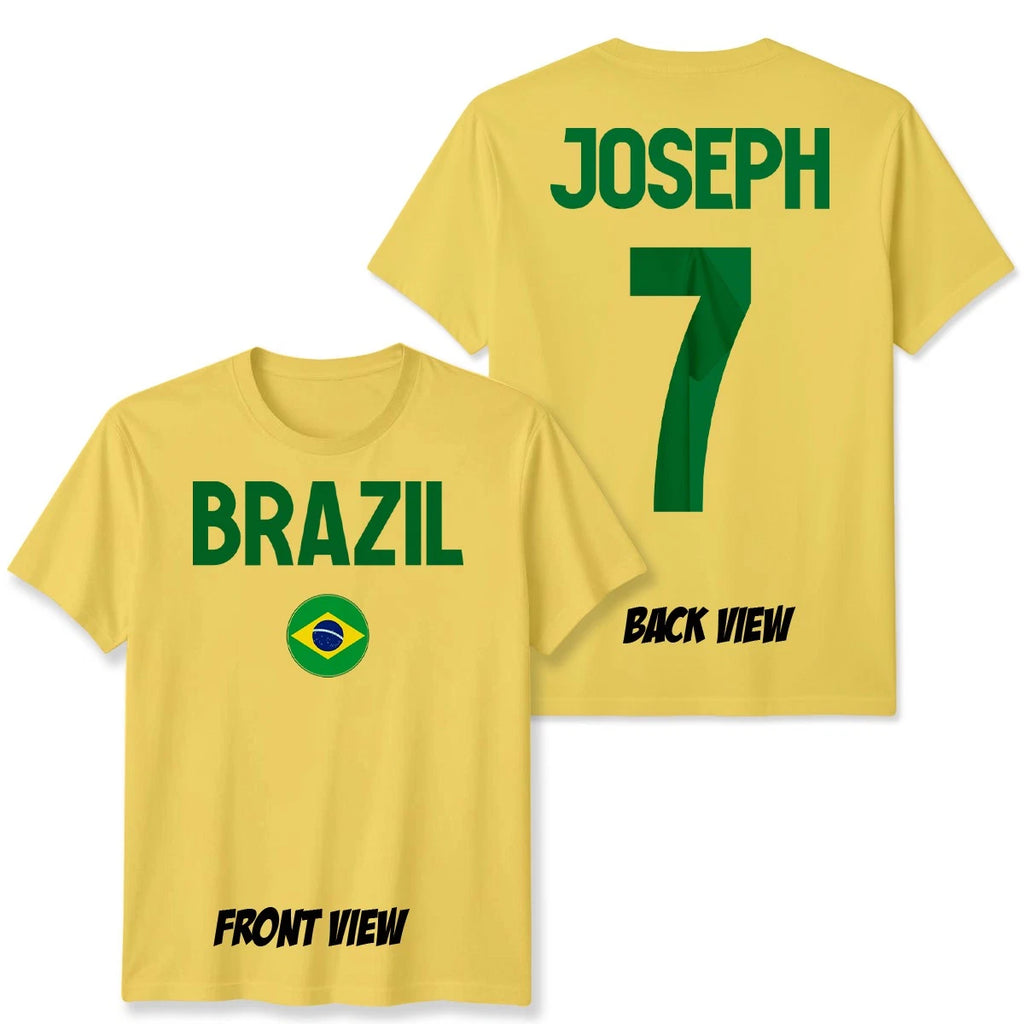 Personalised Brazil Unisex T Shirt Name/No Football Brasil Gift Mens Womens Tee