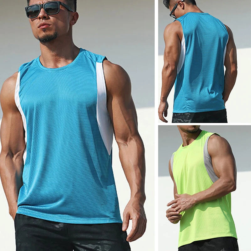Summer Sports Solid Fitness Tank Top Sleeveless Gym Workout T Shirts Men ๑
