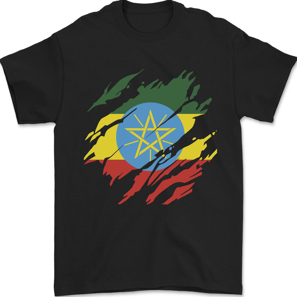 Torn Ethiopia Flag Ethiopian Day Football Mens T-Shirt 100% Cotton