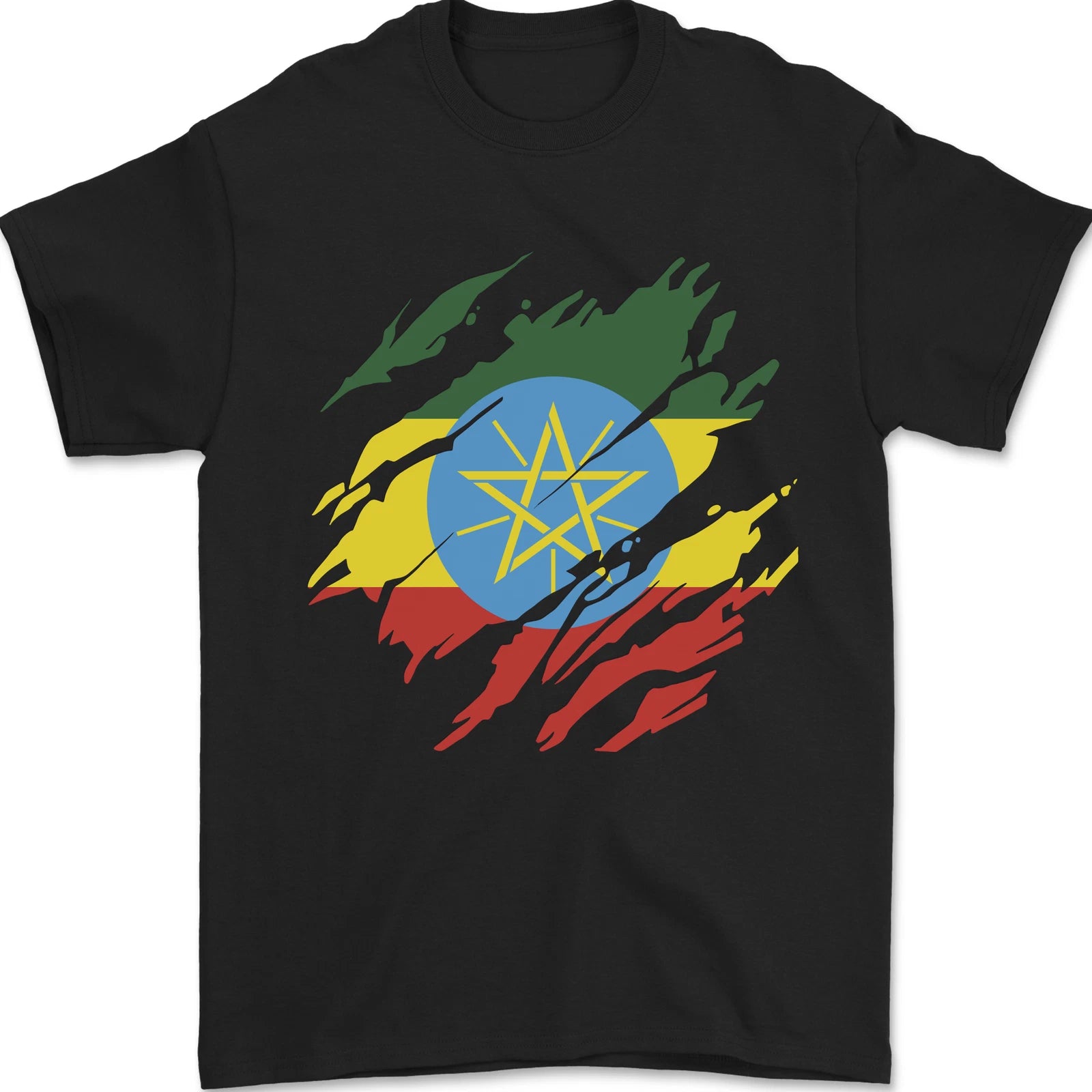 Torn Ethiopia Flag Ethiopian Day Football Mens T-Shirt 100% Cotton