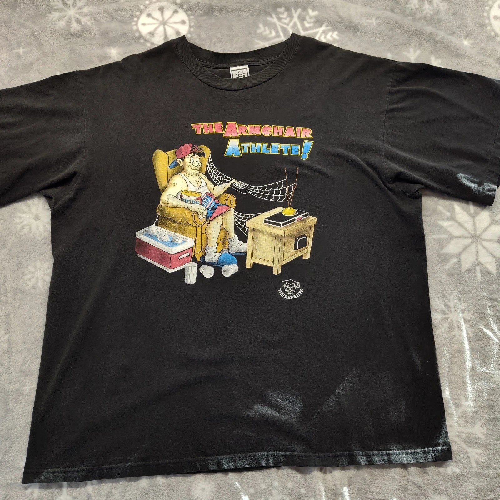 vintage 90s THE ARMCHAIR ATHLETE CARTOON LAZY JOKE T Shirt 2XL Men's Fader