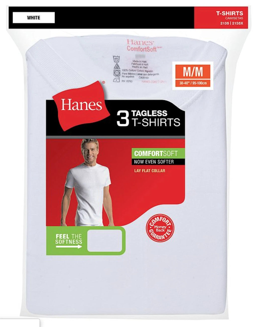 Hanes Mens White Tagless T-Shirts Crewneck 3Pk S-3XL Style 2135