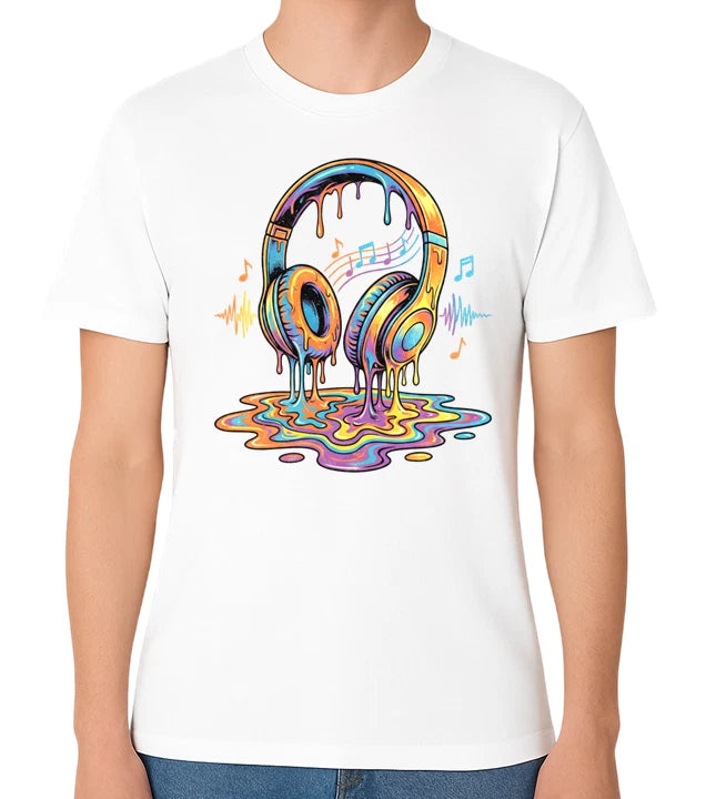 Colourful Melting Headphones T-Shirt Music DJ Festival Graphic Unisex Tee