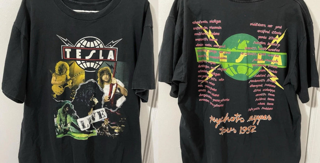 Early 90s Tesla Psychotic Supper Tour Rock Band T Shirt Graphic Tee S-5XL