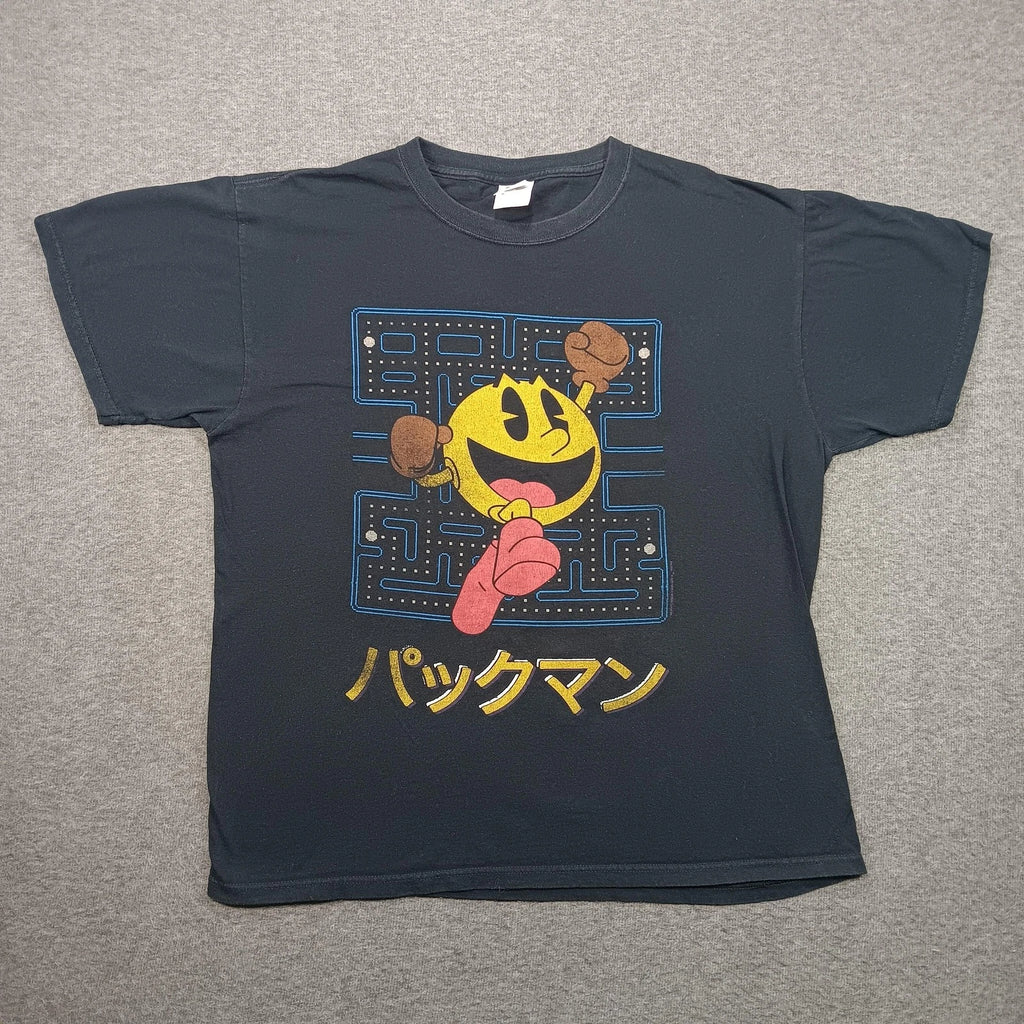Pac Man Shirt Mens Large Black Japanese Graphic Video Game Tee Cotton Retro