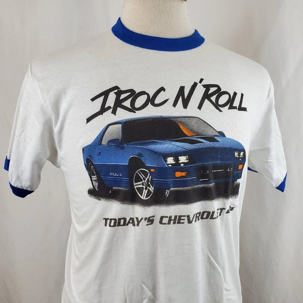 Vintage 80s Chevy Camaro IROC T-Shirt Large Ringer 50/50 Two Sided Deadstock, GM
