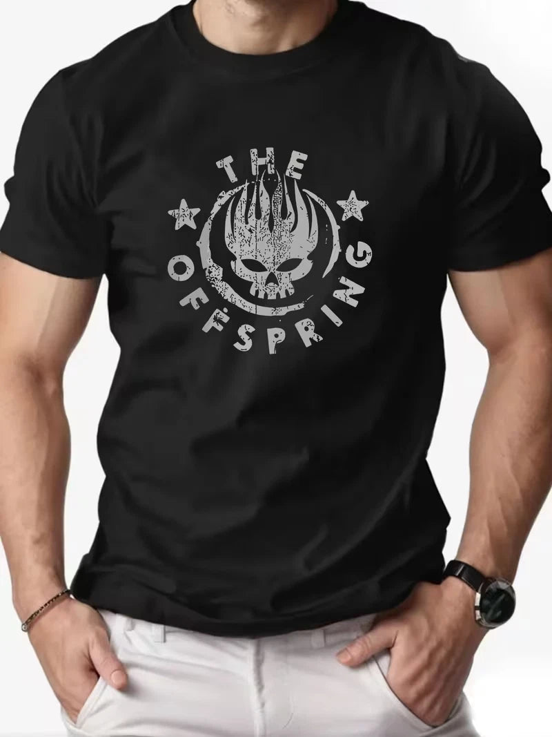 Mens T-Shirt Rock Band Graphic Shirt Casual Vintage Style Punk Black Cotton Top