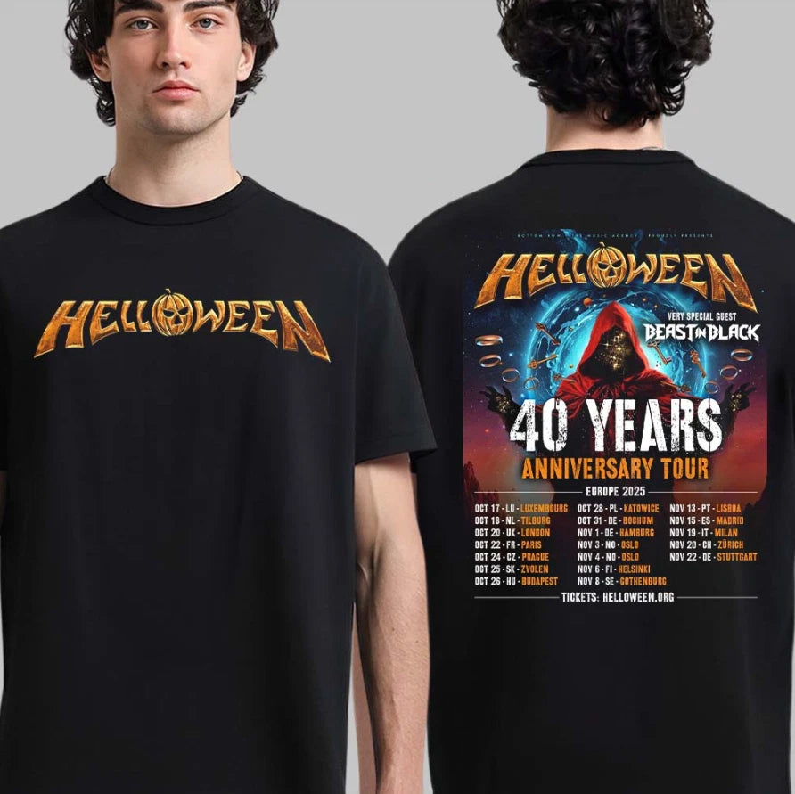 Helloween Europe 2025 40th Anniversary Tour Schedule Double Side Tee