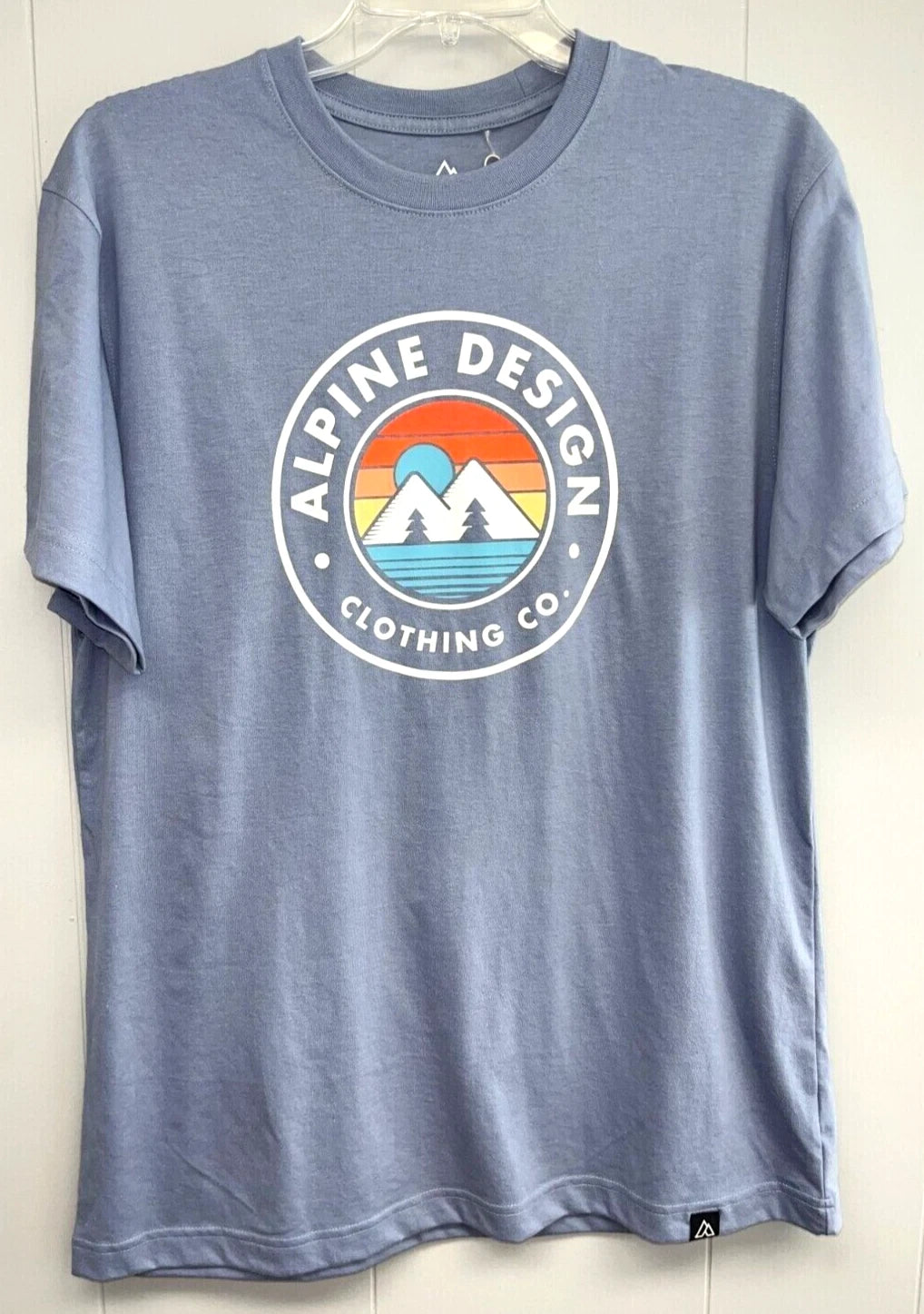 Mens Short Sleeve Soft T-Shirt, Mountain Graphic, Blue, Alpine Design - LARGE
