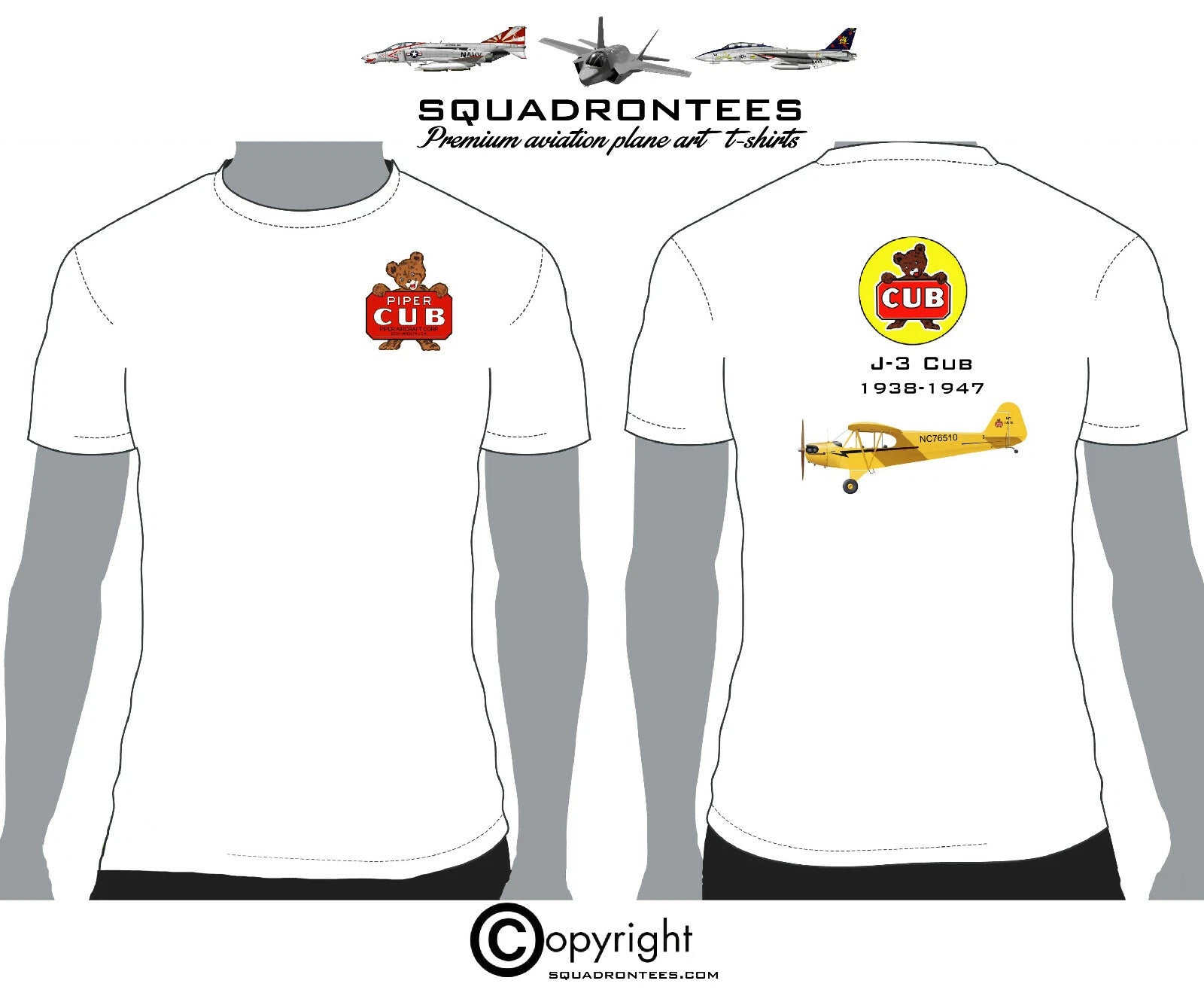 Piper Cub Plane Back - Premium Plane Art T-Shirt