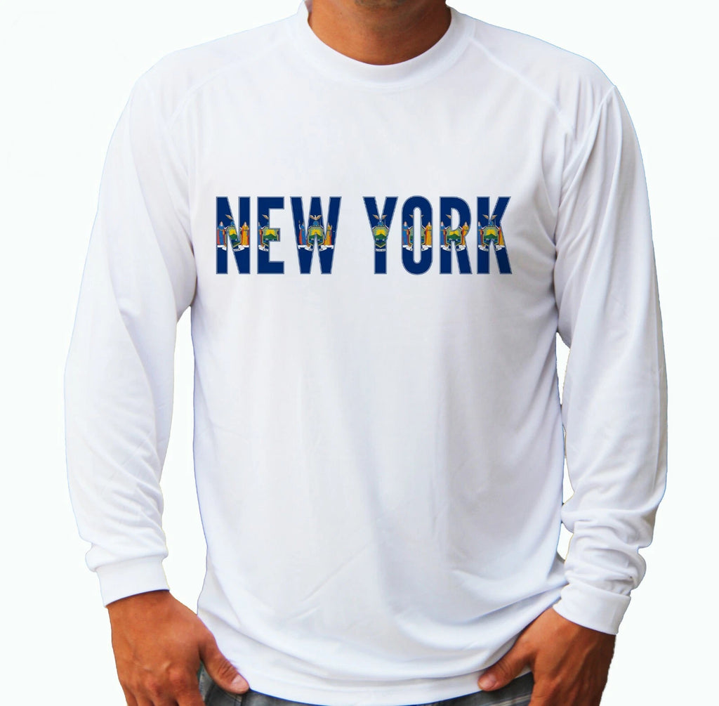 New York State Flag Fishing Boat Long Sleeve UPF 30 T-Shirt Sun UV Protection