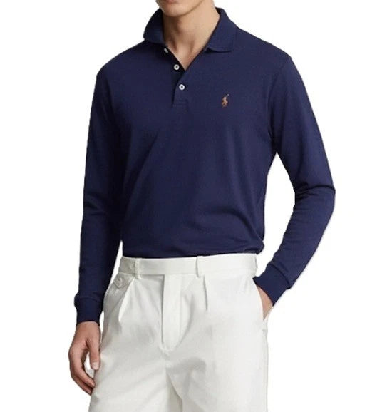 Polo Ralph Lauren Men's Classic Fit Interlock Soft Long Sleeve Navy Polo, Size-M