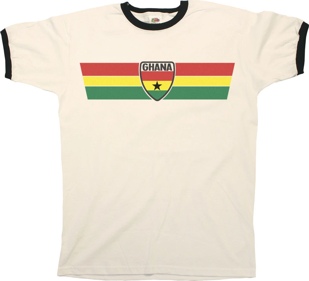 GHANA Mens  Ringer T-Shirt Retro Strip Football World Cup 2026 Kit Jersey