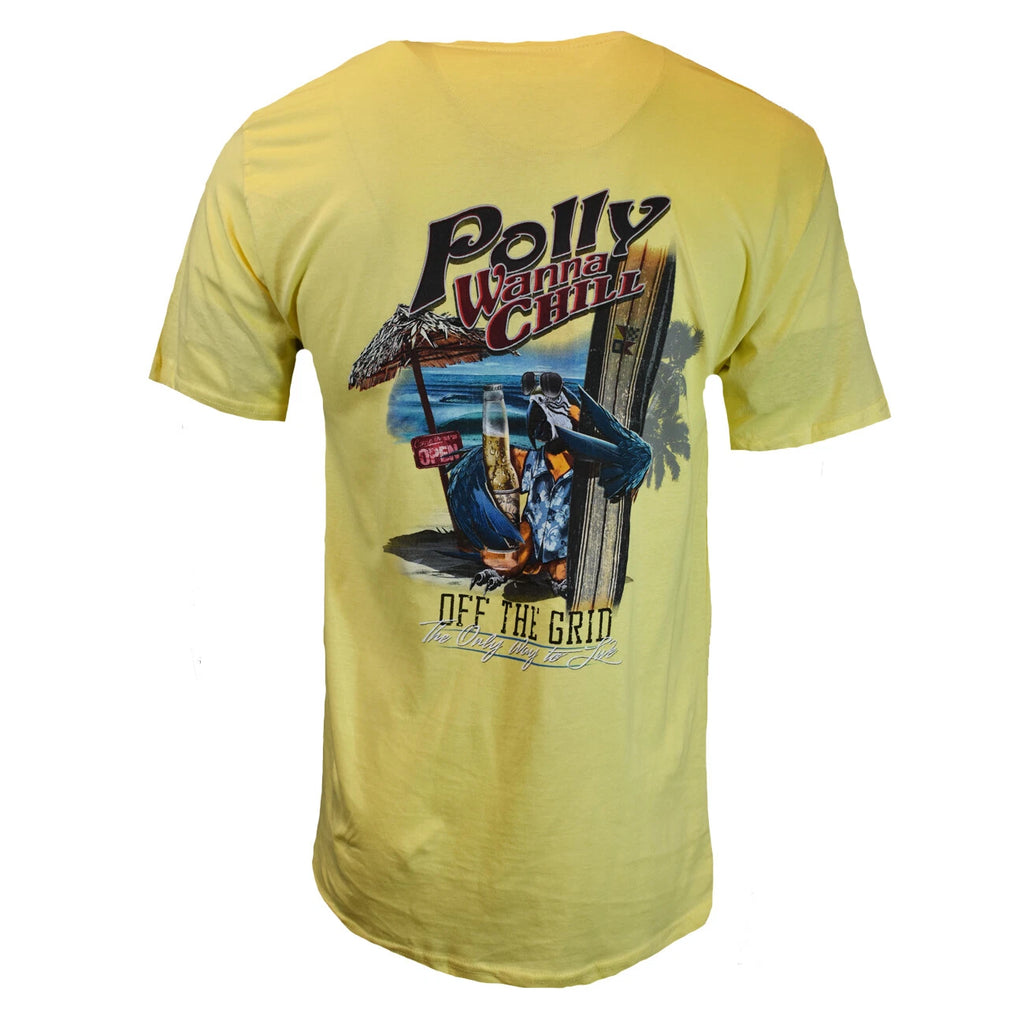 Polly Wanna Chill Men's T-Shirt NEWPORT BLUE Bahama Off The Grid NEW - Yellow