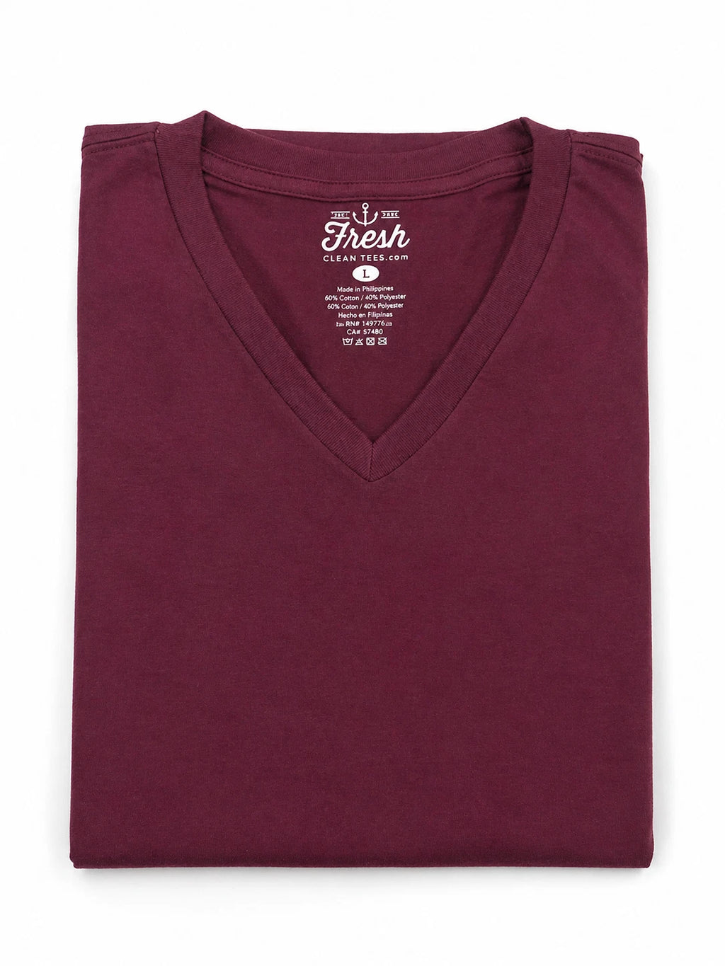 Fresh Clean Tees Mens Large V-Neck Garnet Red Soft Stretch Shirt Casual