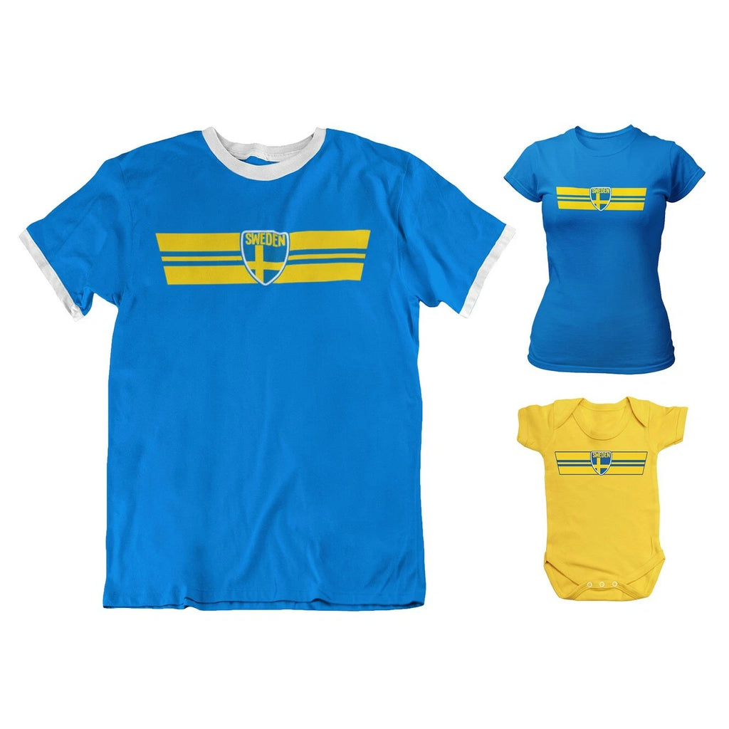 Mens SWEDEN Retro Strip Football T-Shirt 2024 Swedish World CUp Euro Kit