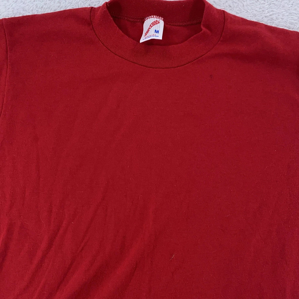 Vintage Blank Red Jerzees Shirt Mens Small Made USA 50/50 Crewneck Tee 90s
