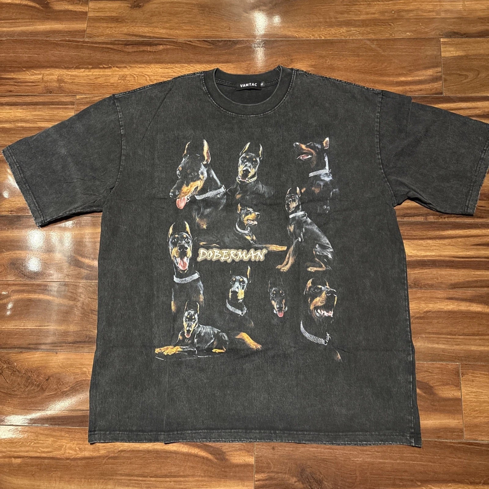 Vamtac T-Shirt Men XL Black Cotton Tee Doberman Dog Vintage Y2K Style Crewneck