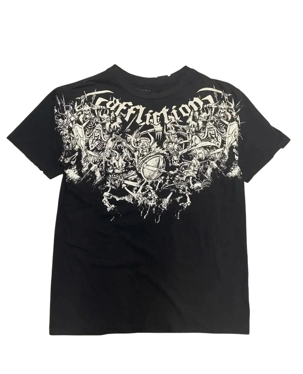 Y2k 2000s Vintage Medium Affliction Black T-shirt Skull Design