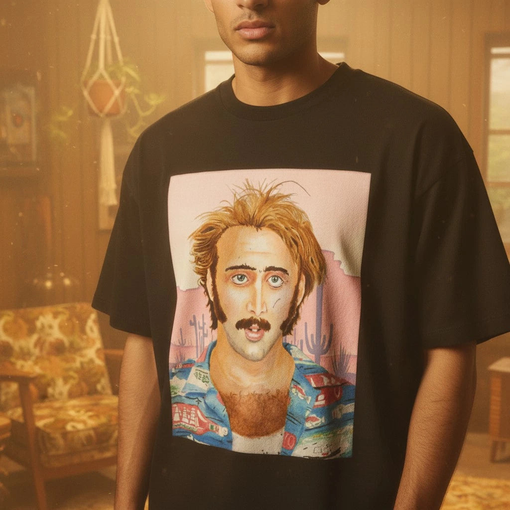 Retro Nicolas Cage Raising Arizona Watercolor 80s Nic Cage Indie Art Jersey Tee
