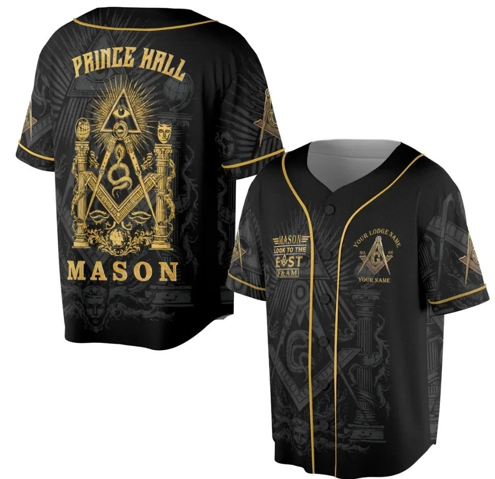 Masonic Look to the East Custom Name Prince Hall 3D Baseball Jersey Size S-5XL