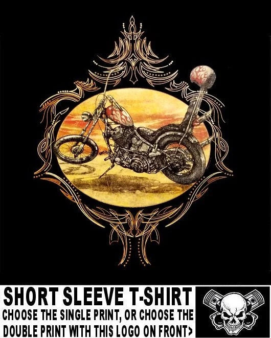 Old School Vintage Chopper Motorcycle Flames Pinstripes Skull Biker T-shirt W105