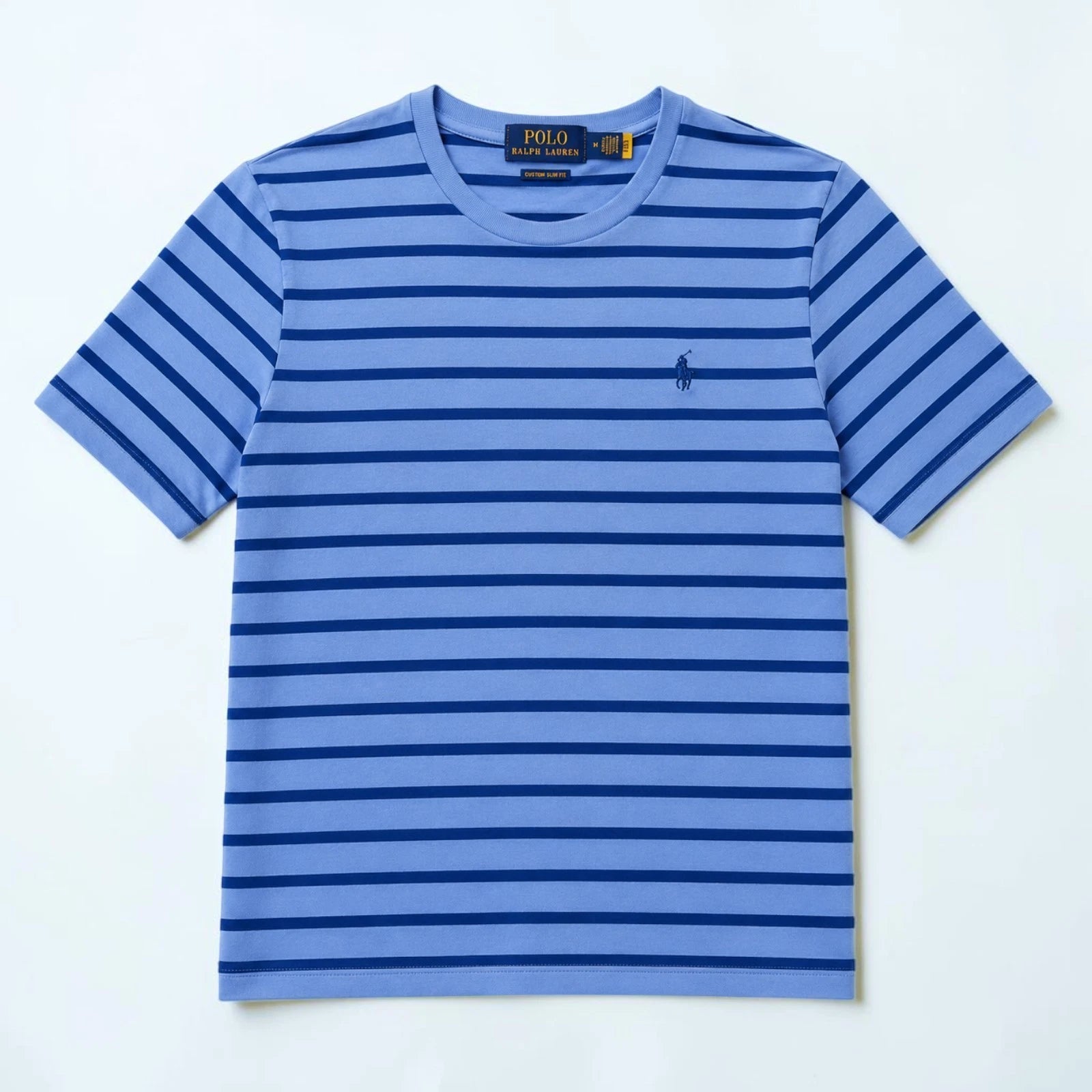 Polo Ralph Lauren Blue Striped T Shirt Pony Logo Custom Slim Fit Mens Size M