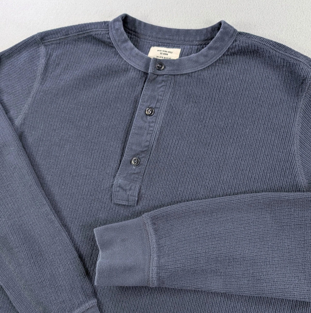 Buck Mason Vintage Thermal Surplus Tee Med Navy Waffle Knit Long Sleeve Utility