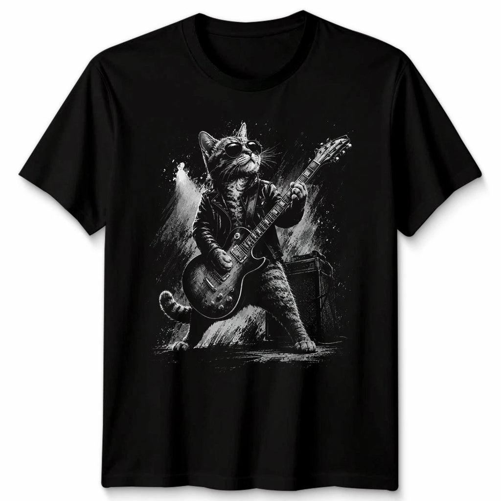 Funny Cat Playing Unisex T Shirt Guitar Rock And Roll Gifts Graphic Tee