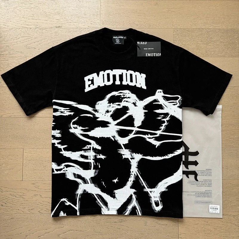 Mixed Emotion - Retro Trend Letterprint Loose Round-neck T-shirt