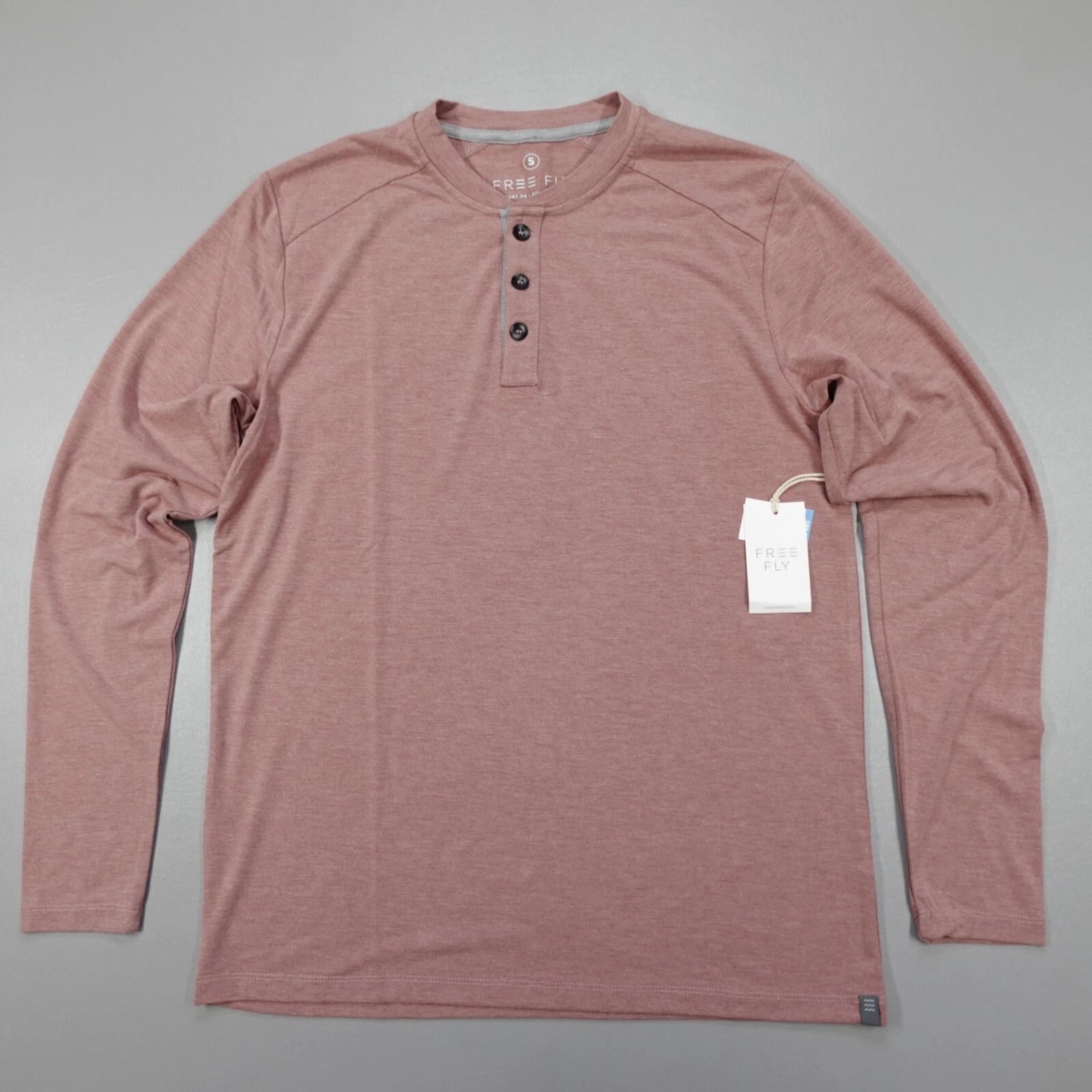 Free Fly Bamboo Flex Henley L/S Heather Brick MBH119-S Soft UPF 50+ Men's Size S