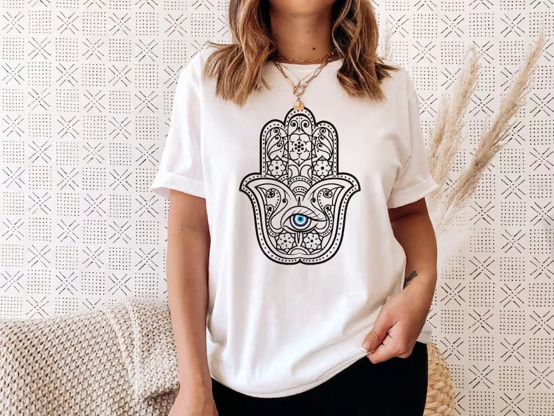 Hamsa Hand Graphic Tee Women's Mystic Spiritual Shirt