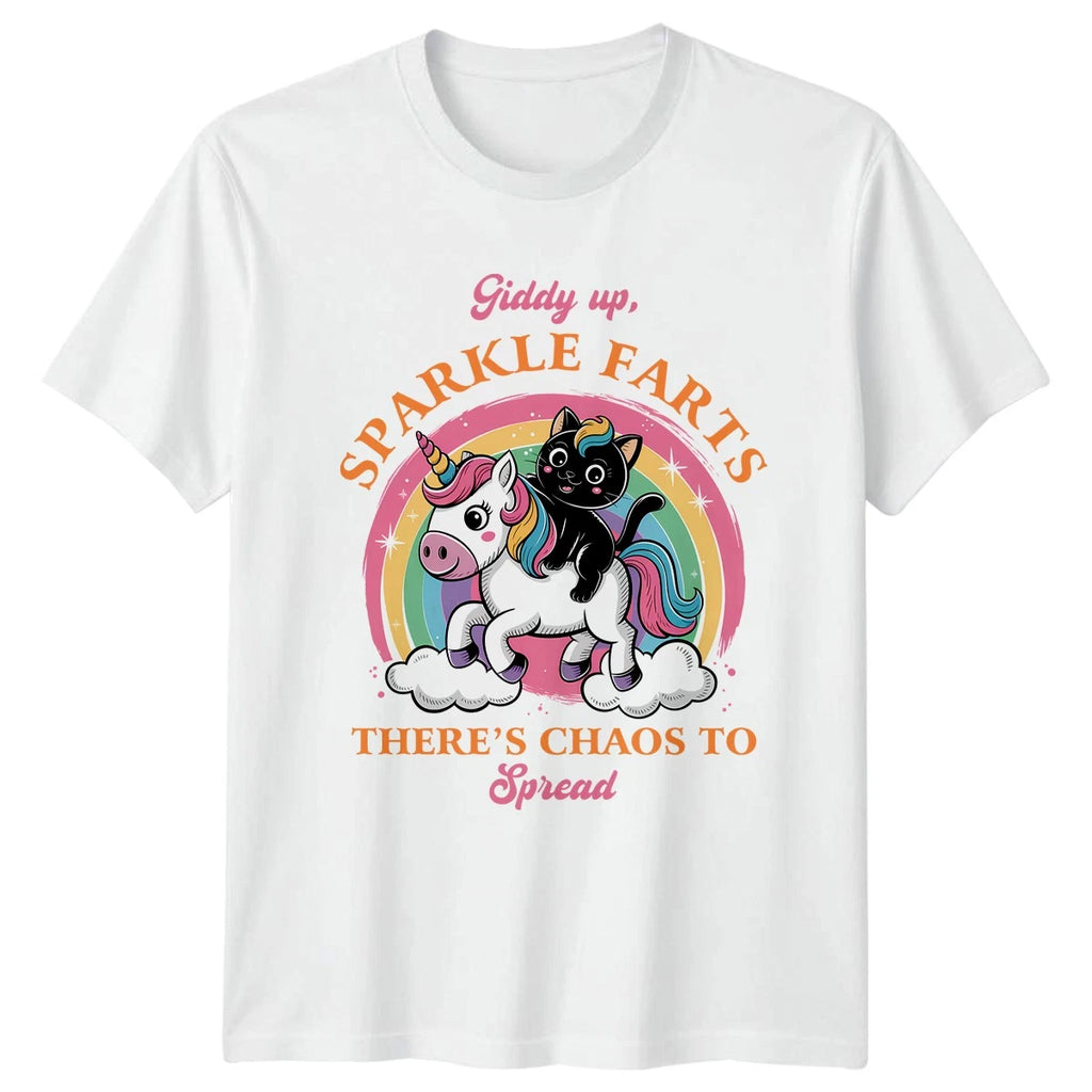 Giddy Up Sparkle Farts Theres Womens T-Shirt Unicorn Cat Birthday Gift For Her