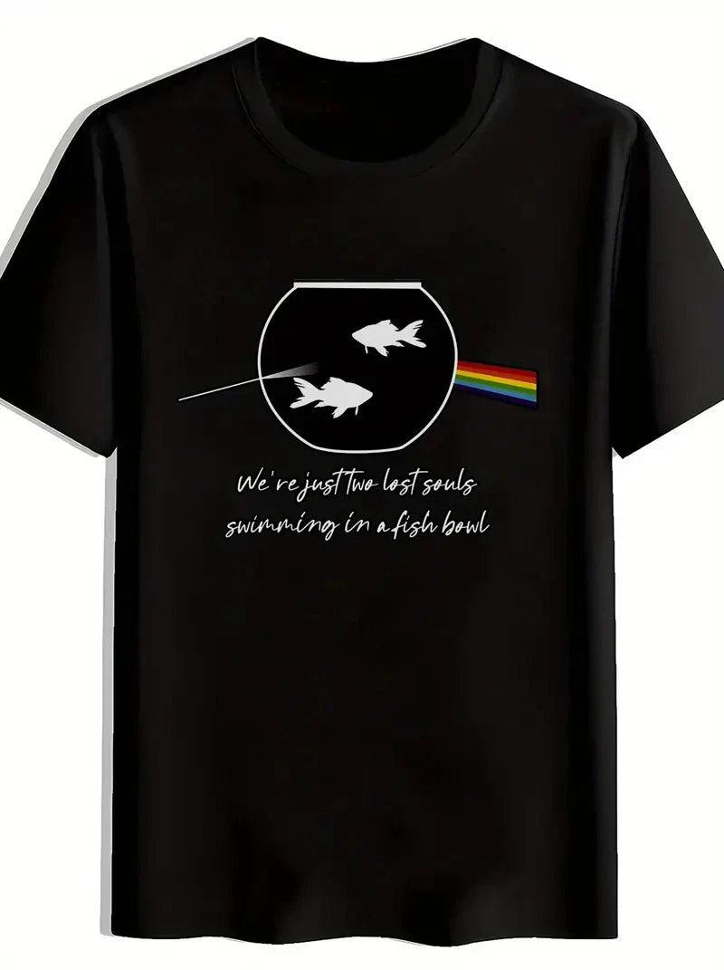 Black Vintage Rock Band Graphic T-Shirt | Men's Short Sleeve Round Neck Casual T