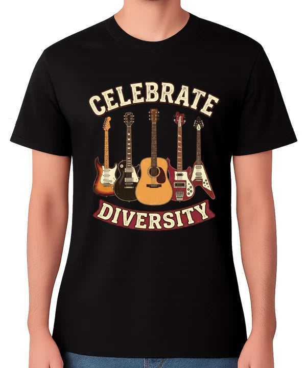 Celebrate Diversity Guitars T-Shirt Music Lover Vintage Guitar Art Unisex Tee