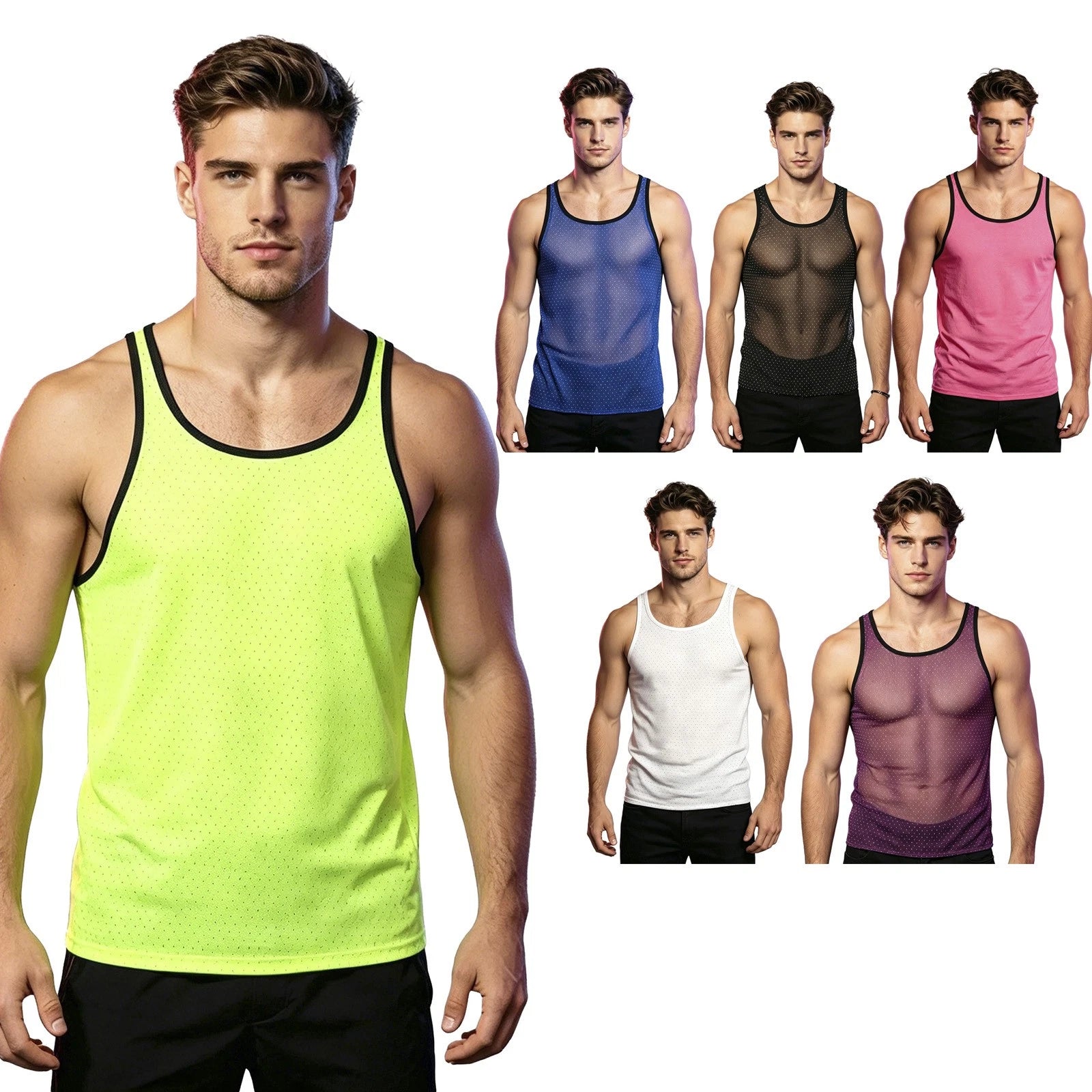 Mens Clubwear Sexy T-shirt Muscle Tank Top Soft Vest Nightclub Slim Top For