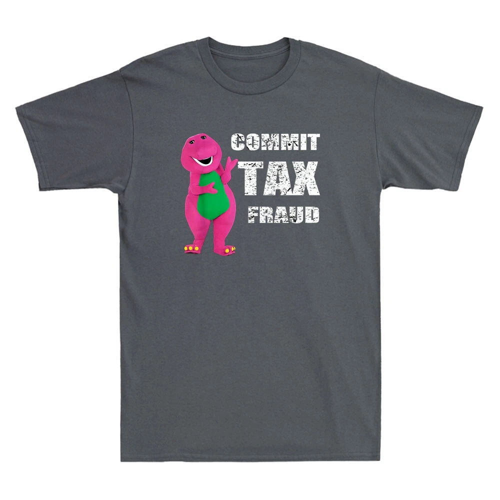 Commit Tax Fraud Funny Barney T-Rex Cartoon Vintage Men's Short Sleeve T-Shirt