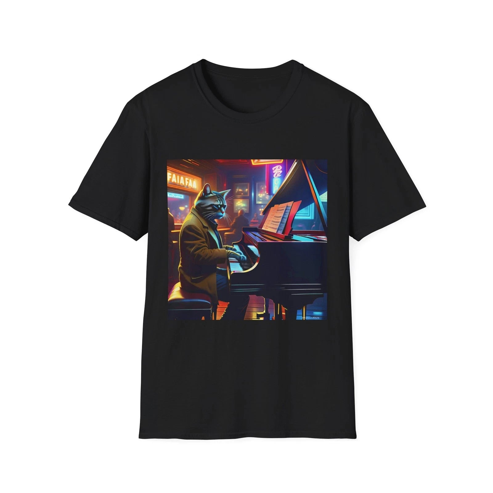Cool Cat Jazz Pianist T-Shirt – Retro Piano Bar Vibe – Music & Cat Lovers Tee