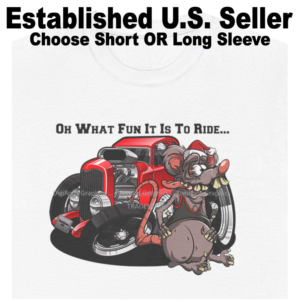 DigiRods Roddy Rat Santa Christmas 1930s Red Hot Rod Cartoon Car T Shirt