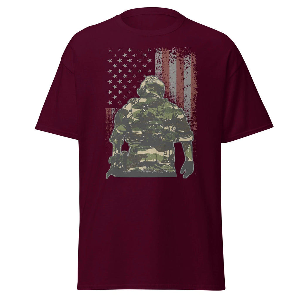 Unisex Adult Heavy Cotton™ T-Shirt - Military: Gritty USA Flag & Soldier