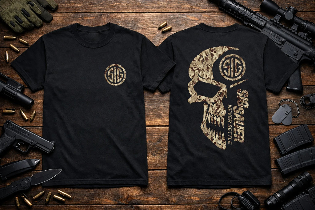 Sig Sauer Camo Skull T-Shirt Heavyweight S M L XL 2XL 3XL 4XL 5XL