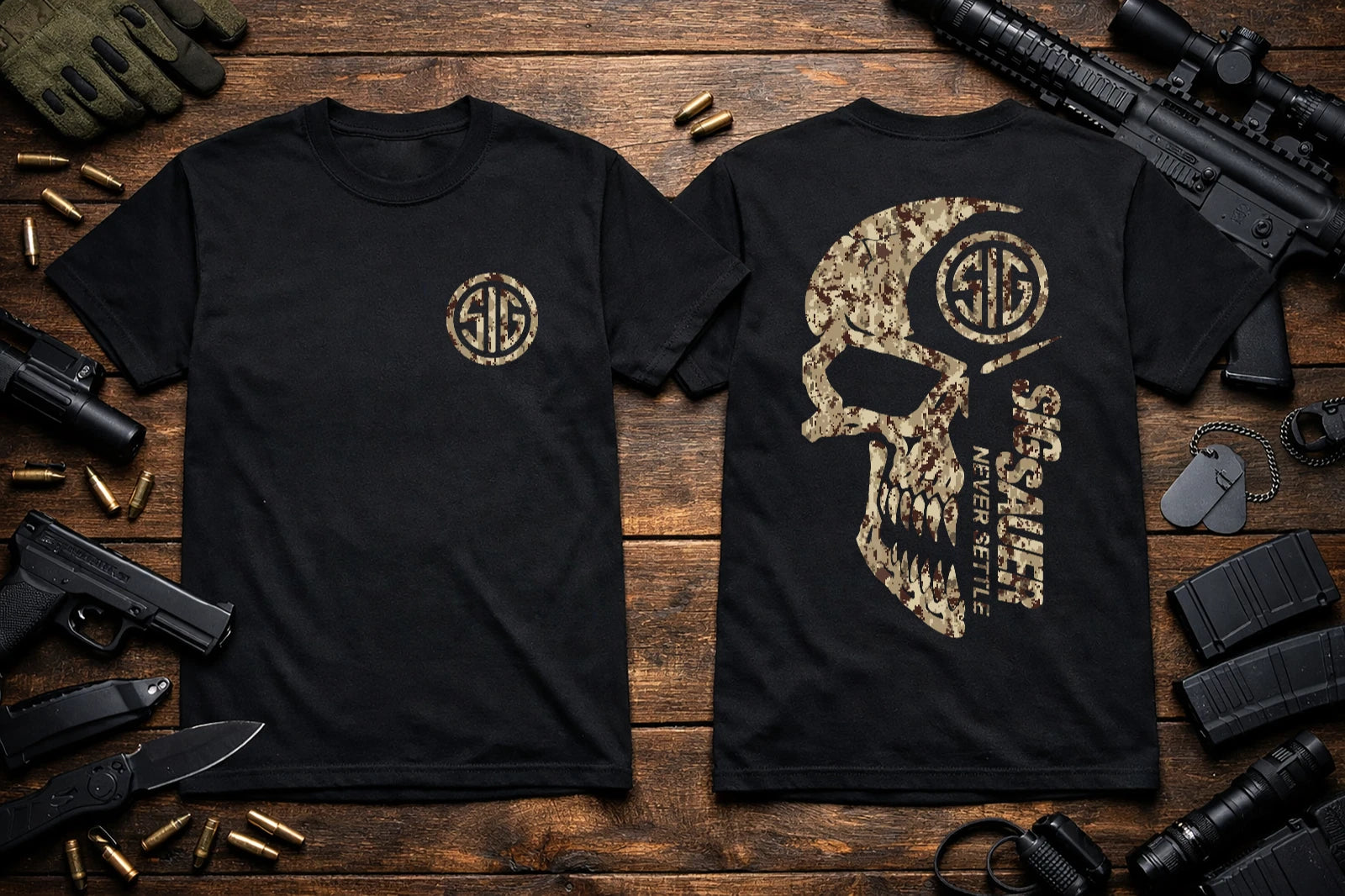 Sig Sauer Camo Skull T-Shirt Heavyweight S M L XL 2XL 3XL 4XL 5XL