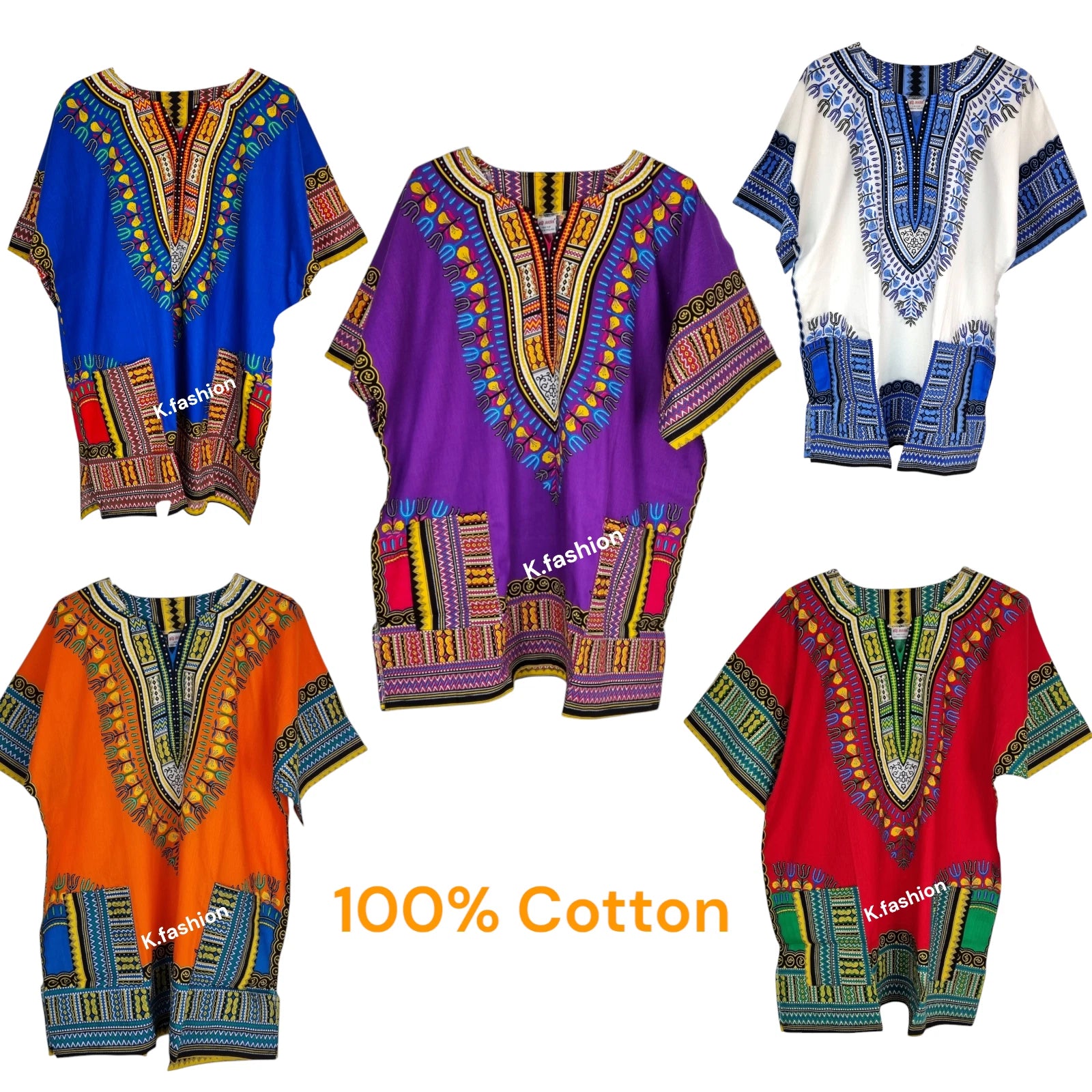 100% COTTON Unisex Dashiki Africa Tribal Print Festival Kaftans Shirt Blouse Top
