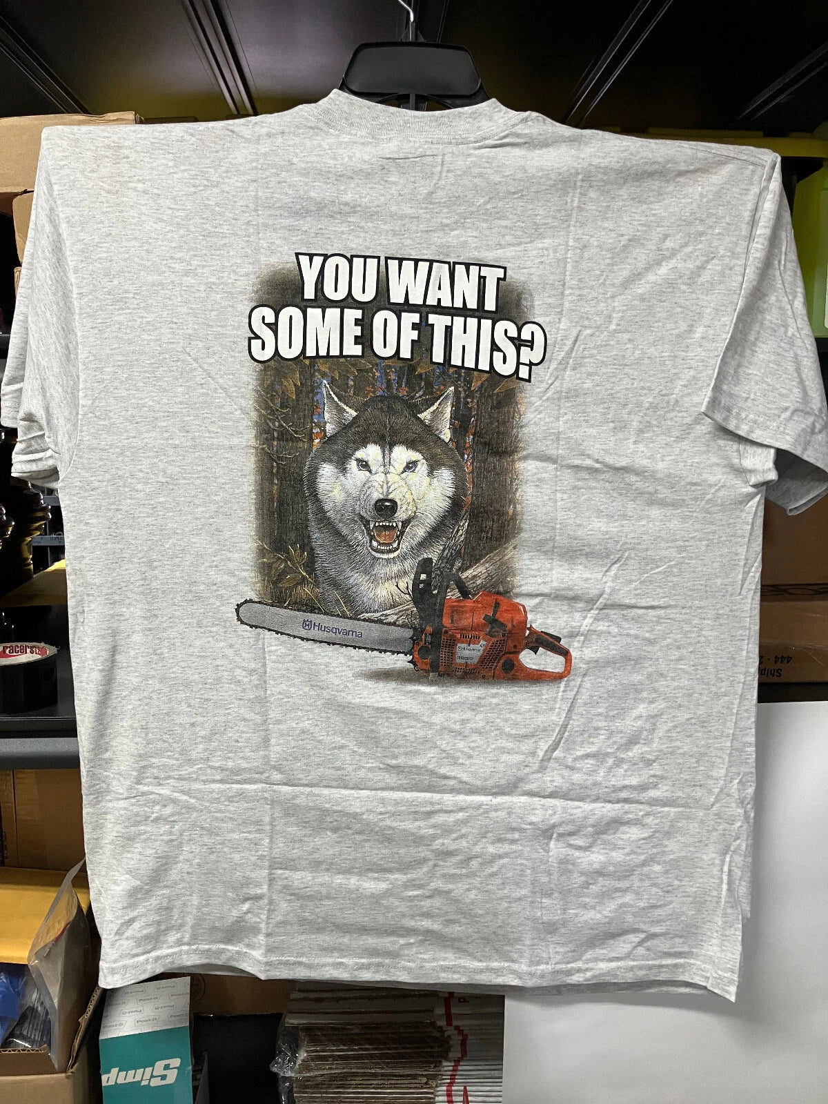 Husqvarna Chainsaw Husky Light Gray TShirt Size: X-Large-Gildan Activewear
