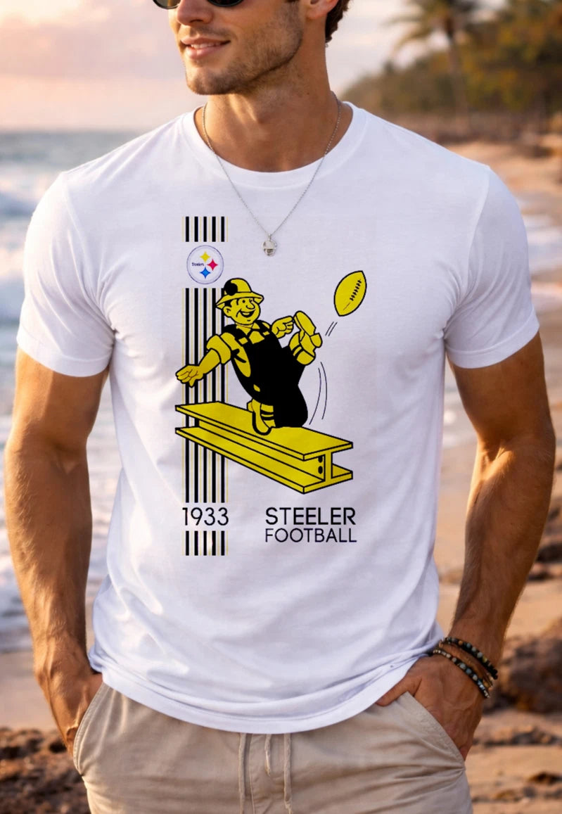 Pittsburgh Football Steel Worker Graphic T-Shirt Vintage Style Fan Tee