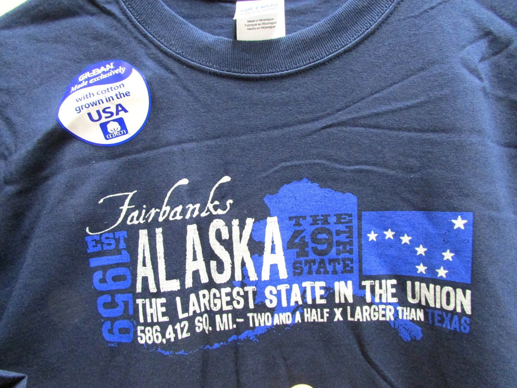NEW Alaska Tshirt Fairbanks Alaska EST 1959 49th State Medium to XL  Blue