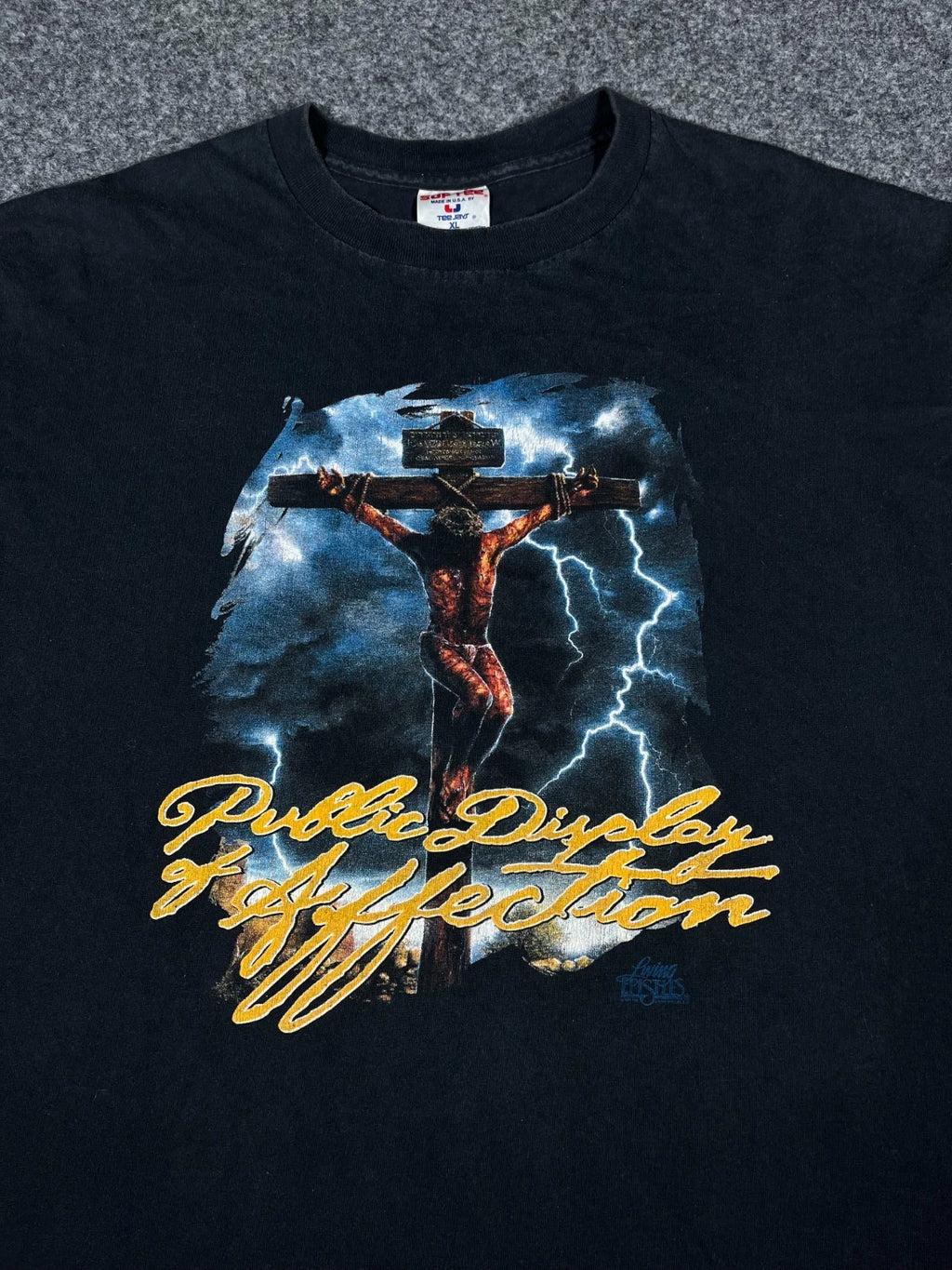 Vintage 90s Jesus Public Display Of Affection Lightning Cross Religion Shirt XL