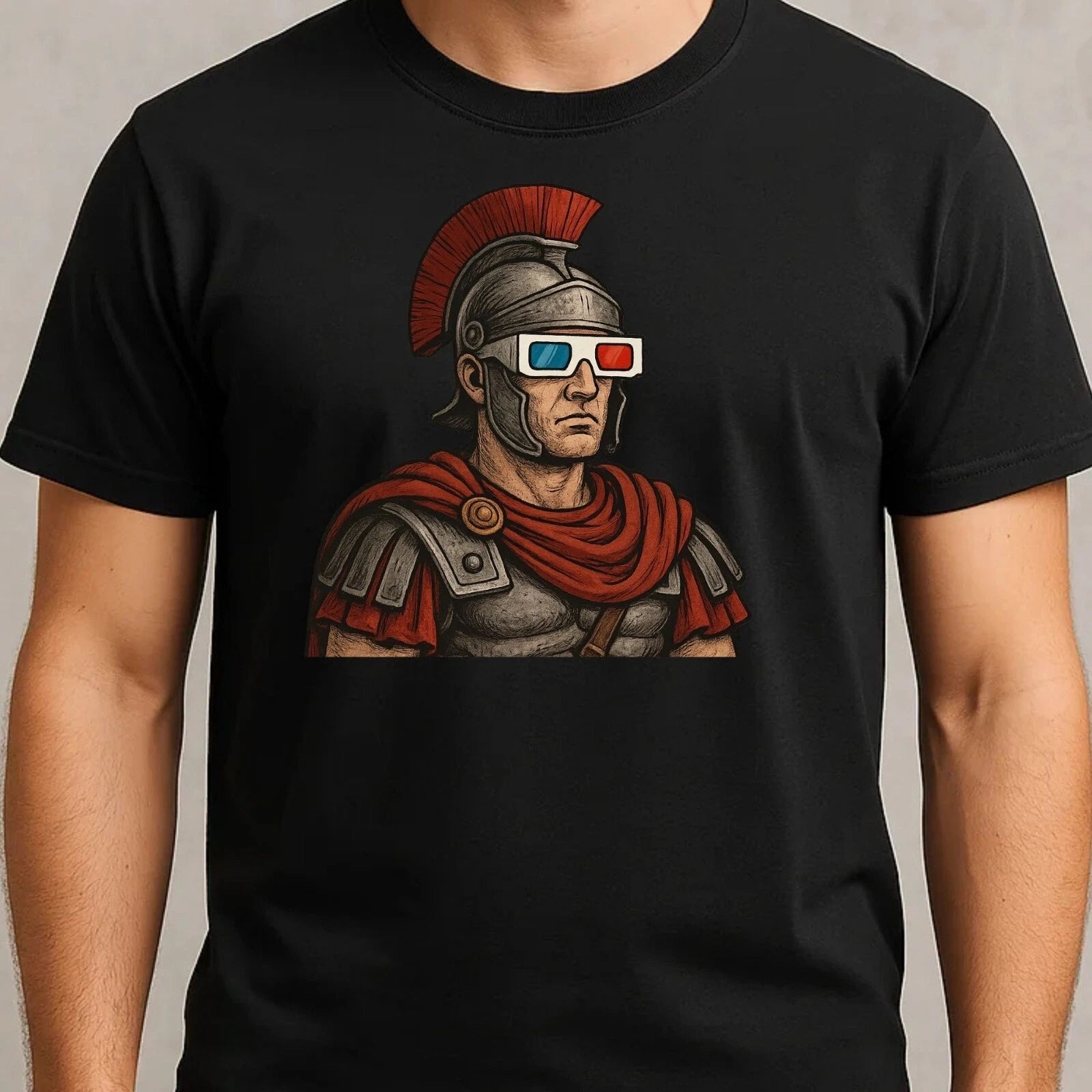 Mens Roman Soldier 3D Glasses Motif Cotton T-Shirt Size S to 5XL