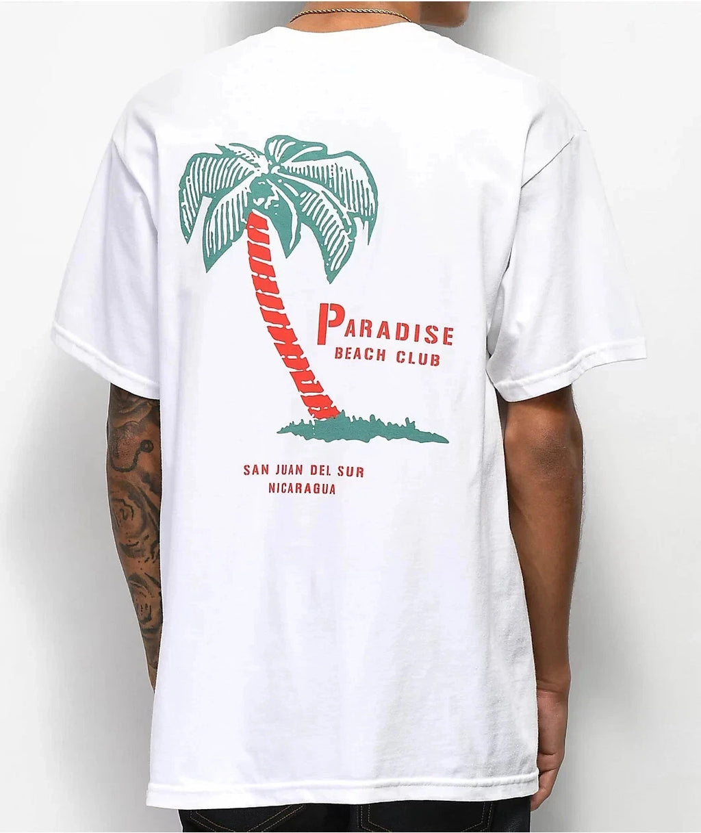 Empyre Mens Paradise Beach Club Palm Tree Print Streetwear White Shirt NWT S-2XL