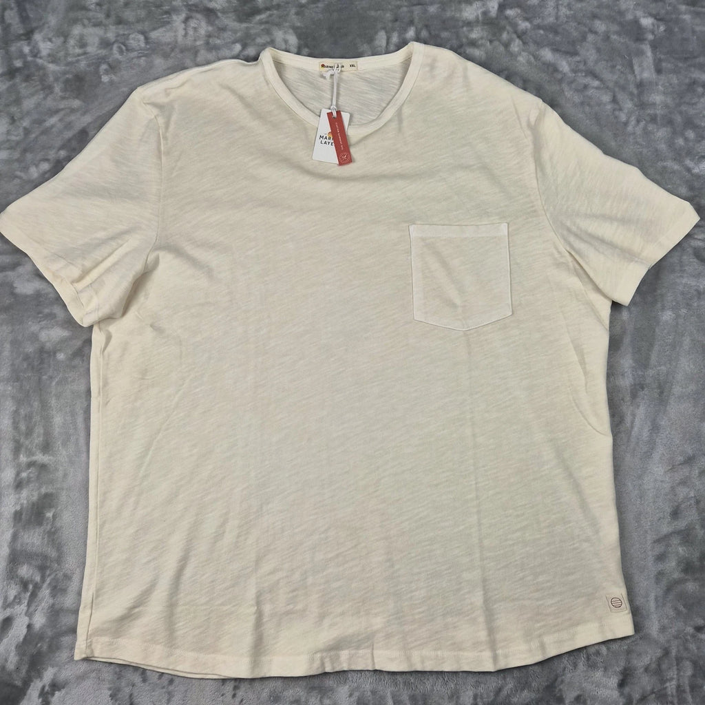Marine Layer Tee Mens XXL Vintage Heavy Slub Pocket Antique Cream Short Sleeve